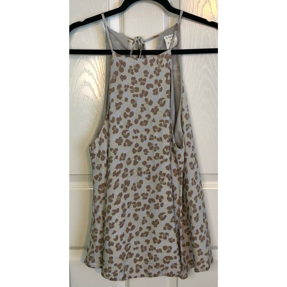 By Together Blue Khaki & Cream Leopard Print Swing Tank Tie Back - Size Large